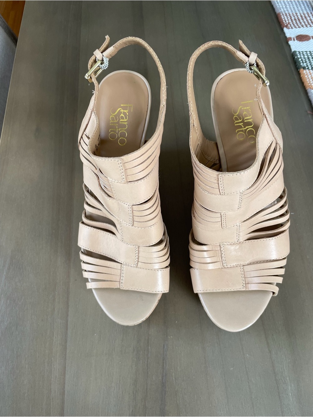 Franco Sarto Beige Strappy Slingback Heels